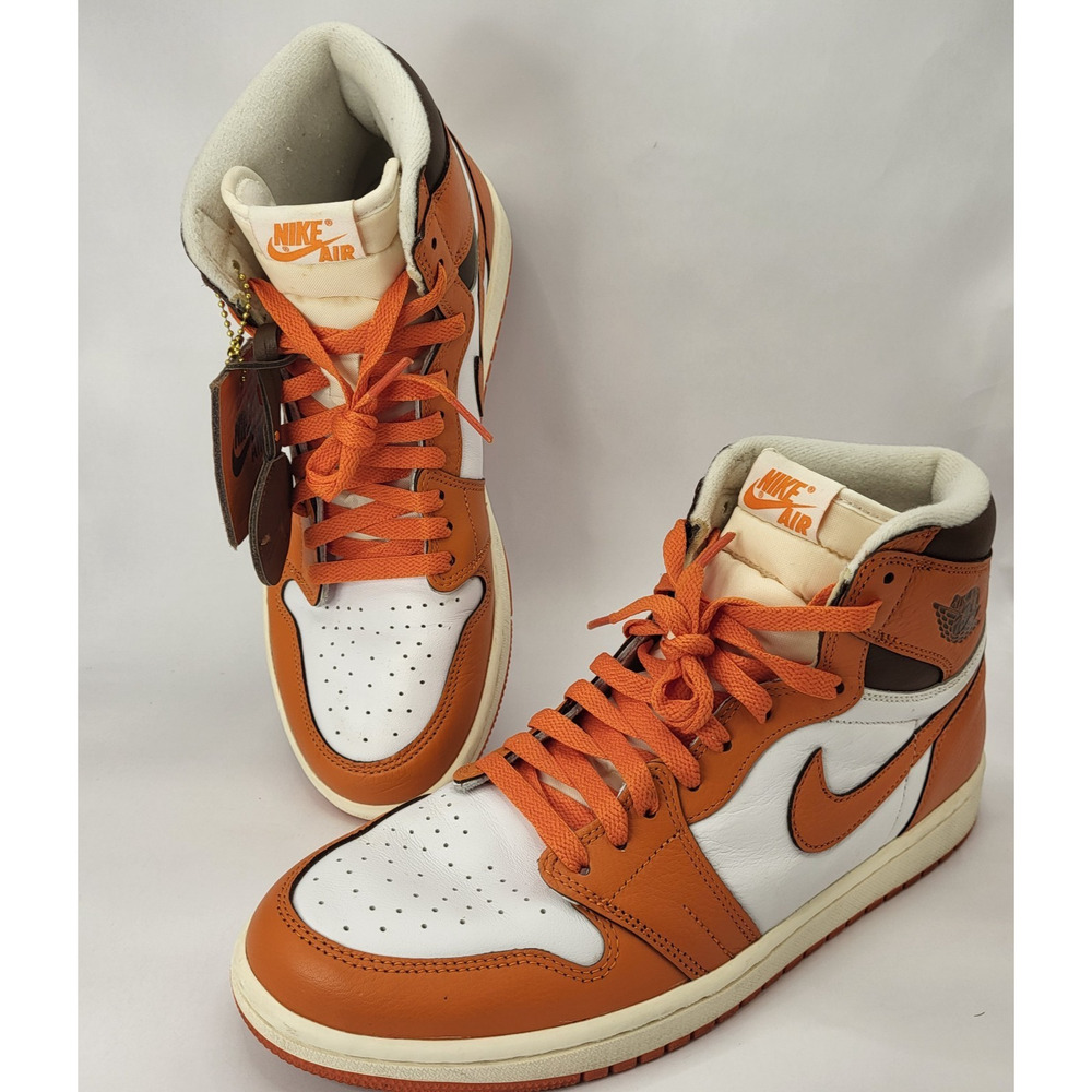 Nike Air Jordan 1 Mid White and Orange Men's Athletic Shoes